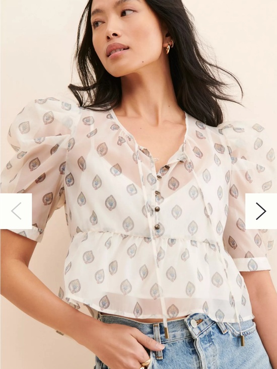 Anthropologie Tops - Anthropologie Sheer Ivory Blouse with Metallic Teardrop Print